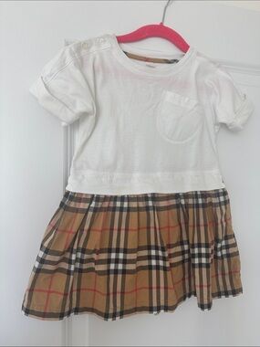 Burberry White Top with Classic Check Skirt Girls Dress